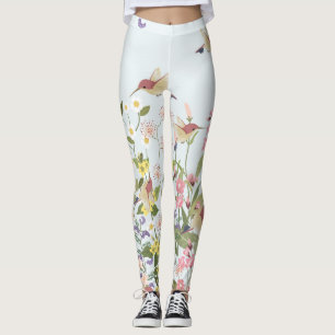 Legging Ilustração de Vintagem de Jardim Floral de Humming