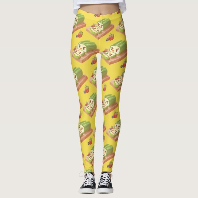 Legging Ilustração do Roll de Bolo de Matcha (Frente)