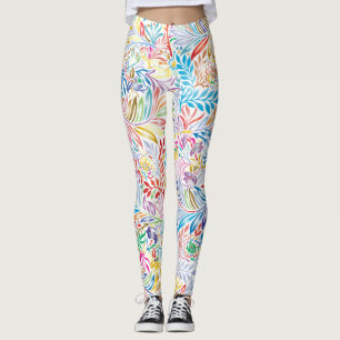 Legging Ilustração Floral Retroativa De Folha Colorida Vin