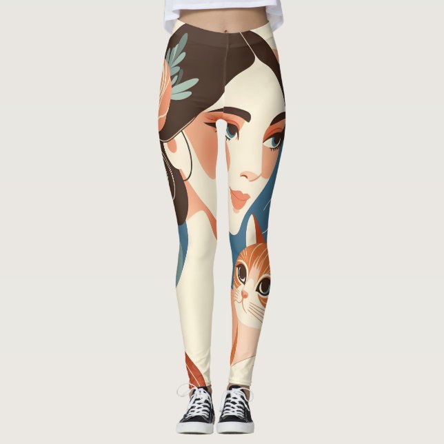 Legging Ilustração Gráfica de Senhora Cat (Frente)