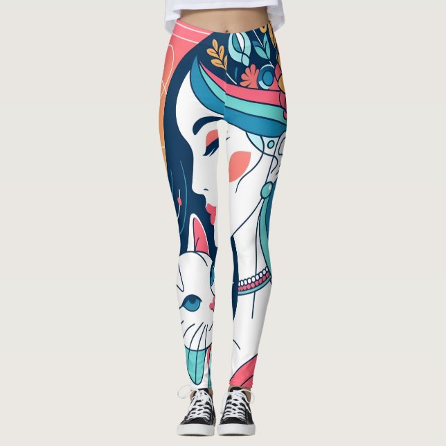 Legging Ilustração Gráfica de Senhora Cat (Frente)