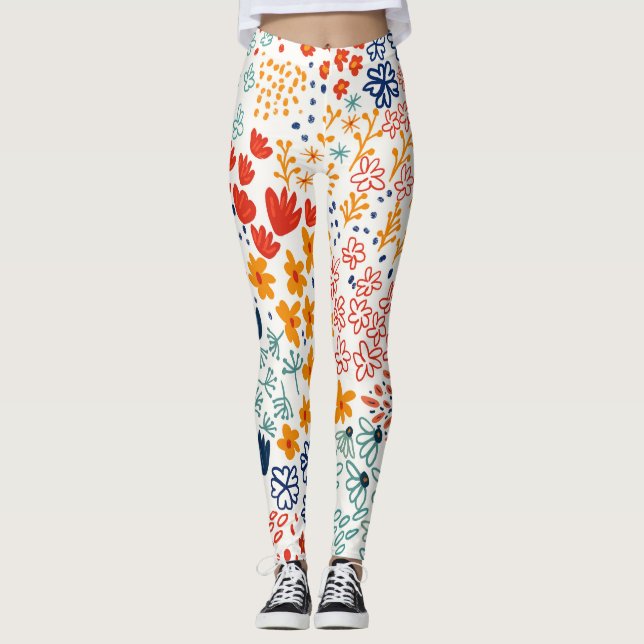 Legging Ilustração Mínima das Flores de Prados (Frente)