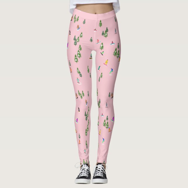 Legging Ilustração rosa de Snowboarders (Frente)