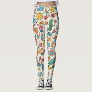 Legging Ilustración Doodle Kawaii Ecléctica con Gatos