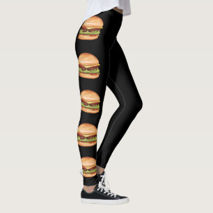 Legging Ilustrações De Comida Rápida De Hambúrguer A Preto