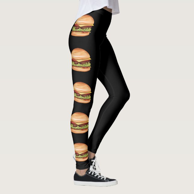 Legging Ilustrações De Comida Rápida De Hambúrguer A Preto (Direita)