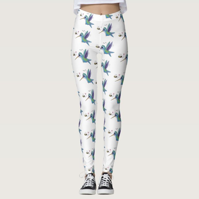Legging Imagem de desenho animado de bee hummingbird (Frente)