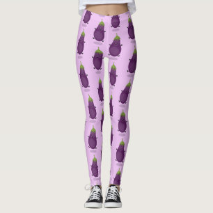 Legging Imagem de desenho animado de beringela doce e feli