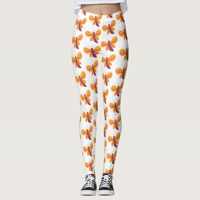 Legging Imagem de desenho animado de borboleta laranja fel (Frente)