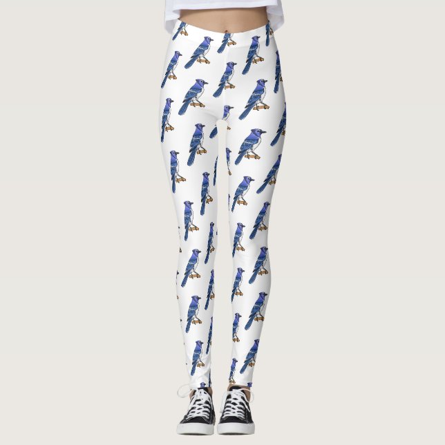 Legging Imagem de desenho animado de pássaro azul (Frente)