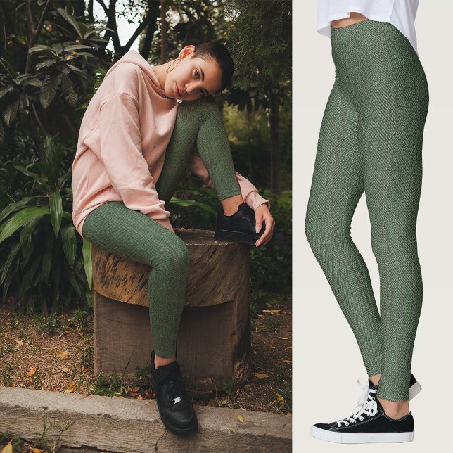 Legging Imagem de Textura Verde Tweed (Green Tweed Texture Image Leggings)