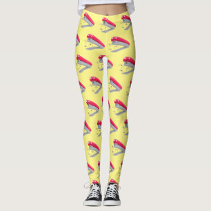 Legging Imagem do desenho animado vermelho-feliz grampeado