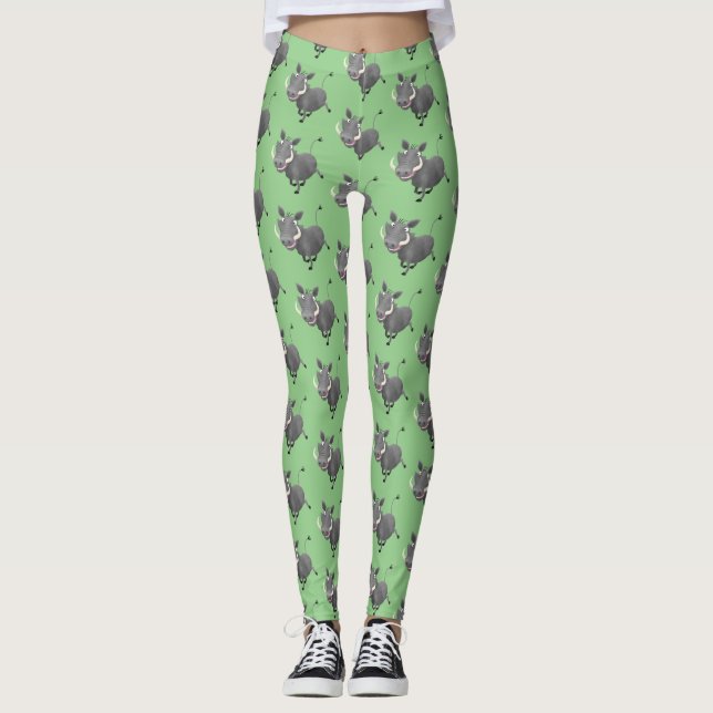 Legging Imagem engraçada de desenho animado de porco-branc (Frente)