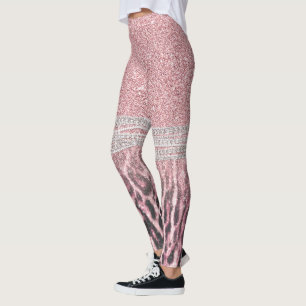 Legging Imagem Luminosa Cinzenta Cor-de-Rosa com Leopardo 