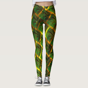 Legging Imagens verdes e quadrada com amarelo na sua volta