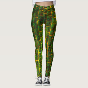 Legging Imagens verdes e quadrada com amarelo na sua volta