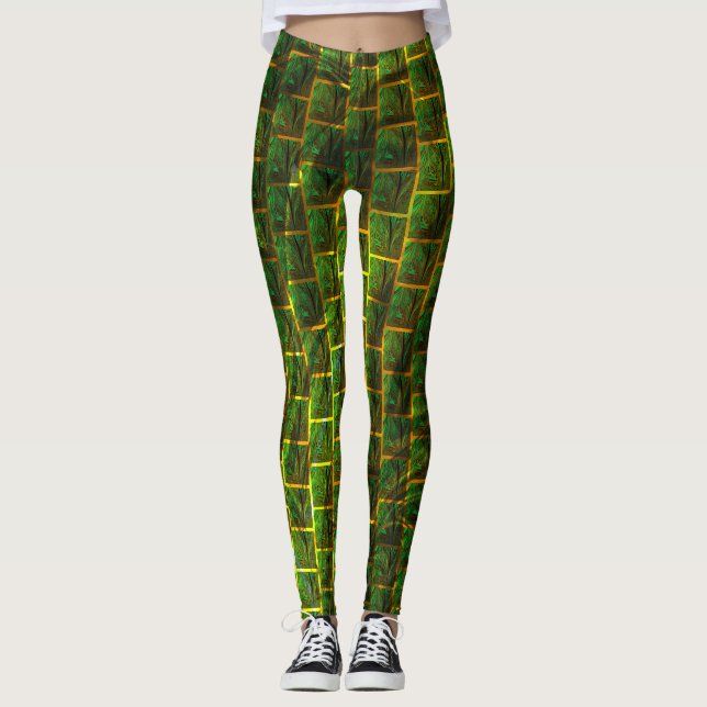 Legging Imagens verdes e quadrada com amarelo na sua volta (Frente)