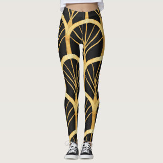 Legging Imitação Dourada Desenhada à Mão Aquarela
