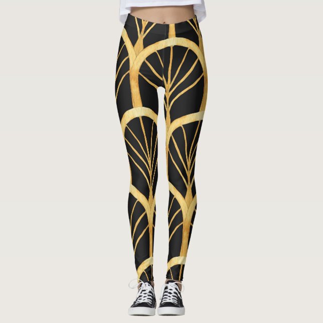 Legging Imitação Dourada Desenhada à Mão Aquarela (Frente)
