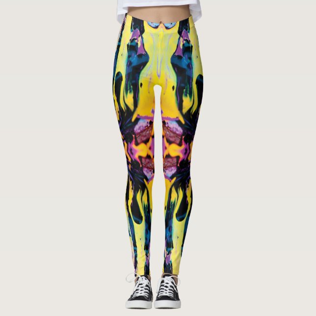 Legging Implosão Interestelar Roxo Amarelo Abstrato (Frente)