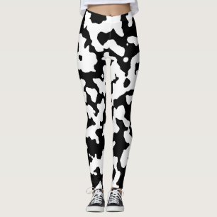 Legging Impressão Abstrato de Vaca Preto Branco