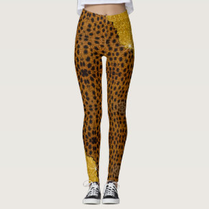 Legging Impressão Animal Bonito De Couro Chita Com Brilho
