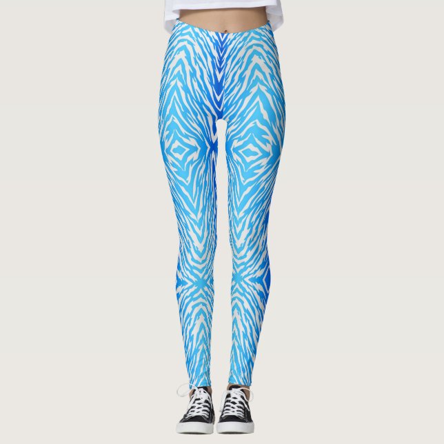 Legging Impressão Animal com tiras de Tigre Azul Elétrico (Frente)