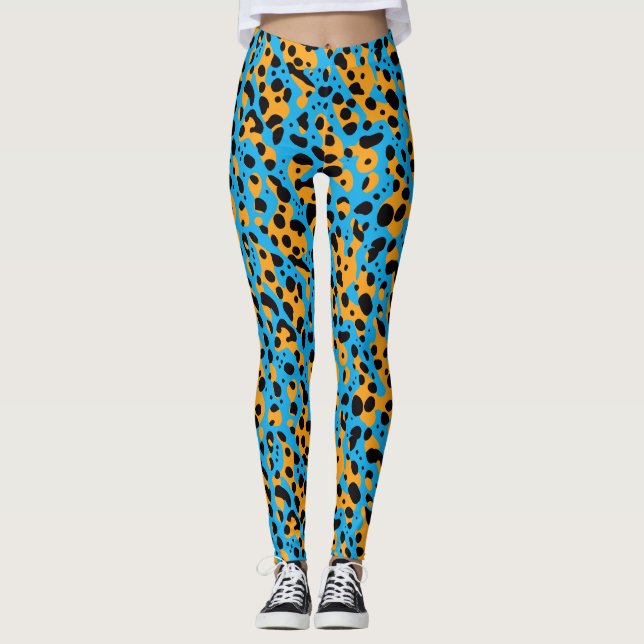 Legging Impressão Animal das manchas Abstrato azuis-leopar (Frente)