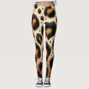 Legging Impressão Animal de Pelos de Leopardo Bege e Preto