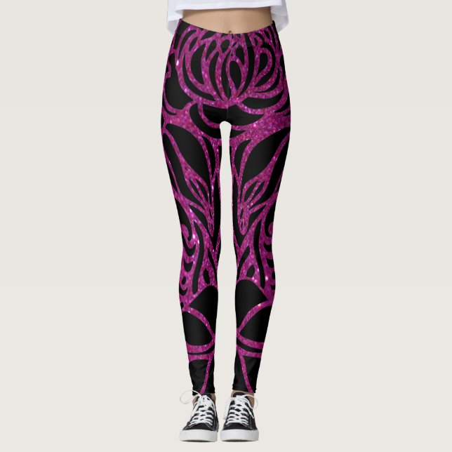 Legging Impressão Animal de Zebra Negra-Negra-Roxa Elegant (Frente)