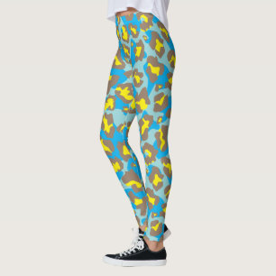 Legging Impressão animal do leopardo azul e amarelo