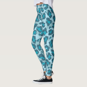 Legging Impressão animal do leopardo azul e cinzento