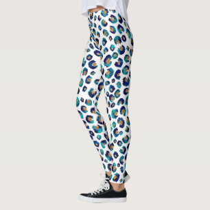 Legging Impressão Animal Leopardo Azul-Dourado Elegante