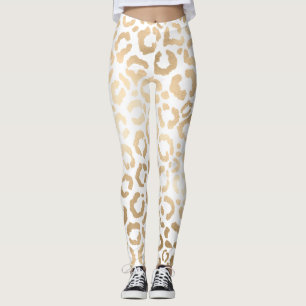 Legging Impressão Animal Leopardo Branco Dourado Elegante