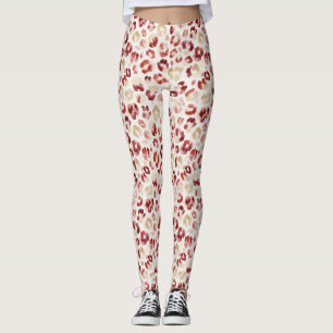 Legging Impressão Animal Leopardo Creme Vermelho