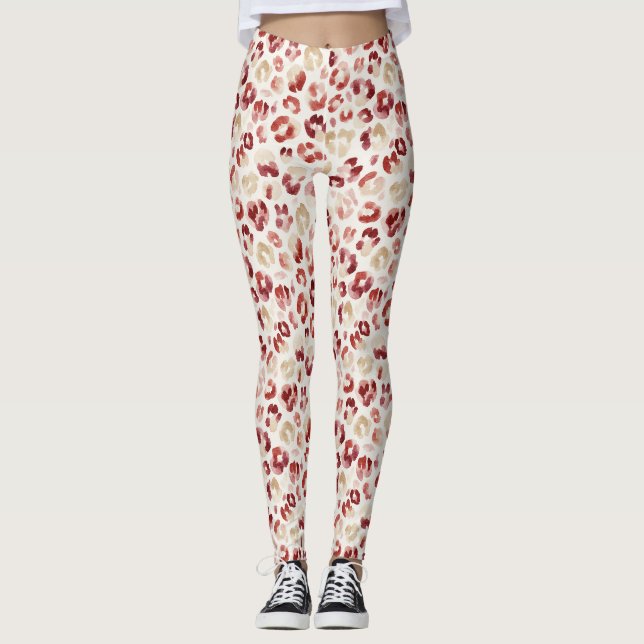 Legging Impressão Animal Leopardo Creme Vermelho (Frente)