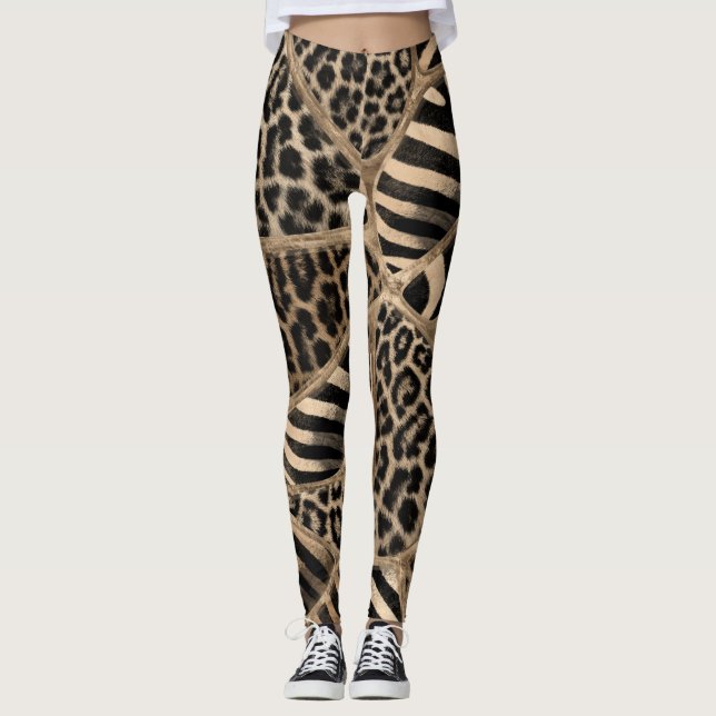 Legging Impressão animal - Leopardo e Zebra - ouro pastel (Frente)