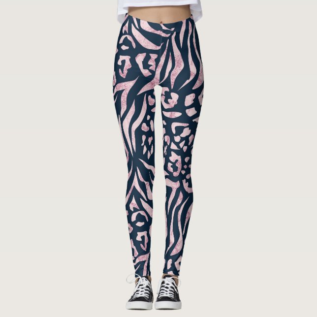 Legging Impressão animal, leopardo, tigre, azul, rosa, pel (Frente)