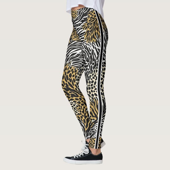 Legging Impressão animal mista Zebra Leopard Tiger Mistura (Esquerda)
