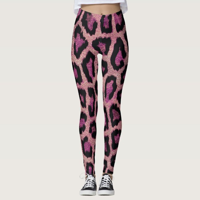 Legging Impressão Animal Preto-Leopardo Cor-de-Rosa (Frente)