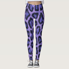 Legging Impressão Animal Púrpura Azul-Preto-Leopardo
