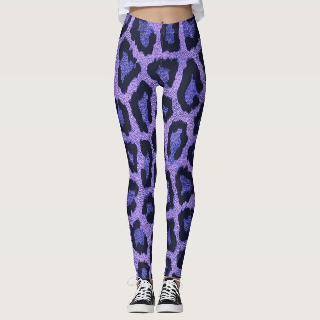 Legging Impressão Animal Púrpura Azul-Preto-Leopardo (Frente)