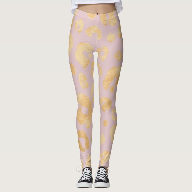 Legging Impressão Animal Rosa Cheetah ouro (Frente)