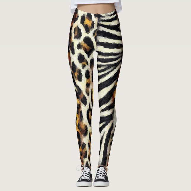 Legging Impressão animal selvagem mista pintada com abstra (Frente)