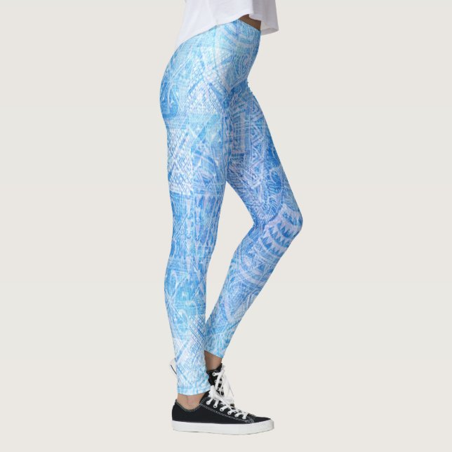 Legging Impressão azul do Tapa de Tahitian (Direita)