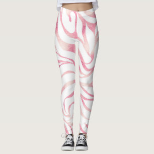 Legging Impressão Branca de Zebra-Rosa Dourada brilhante E