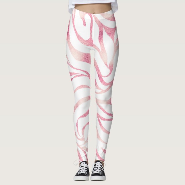 Legging Impressão Branca de Zebra-Rosa Dourada brilhante E (Frente)