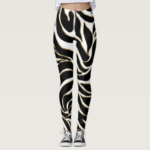 Legging Impressão branca Elegante de Zebra Dourada Negra