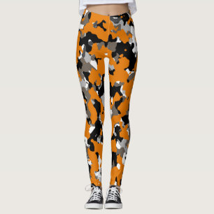 Legging Impressão Camuflada Camuflagem Laranja Preto Cinza