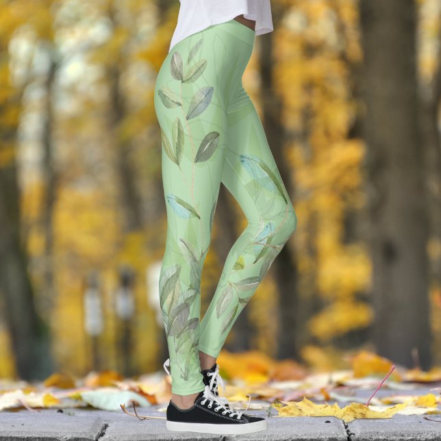 Legging Impressão Clássico Verde-claro e Folhagem (Classical Pale Green and Foliage Print Leggings)